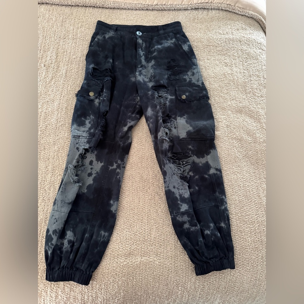 LF Black Tie-Dye Cargo Joggers